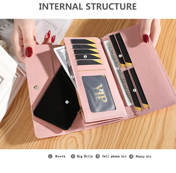 Frauen Brieftasche Dame Kupplung Leder Plaid Haspe Weibliche Brieftaschen Lange Länge Karte Halter Telefon Tasche Geld_voghion.com