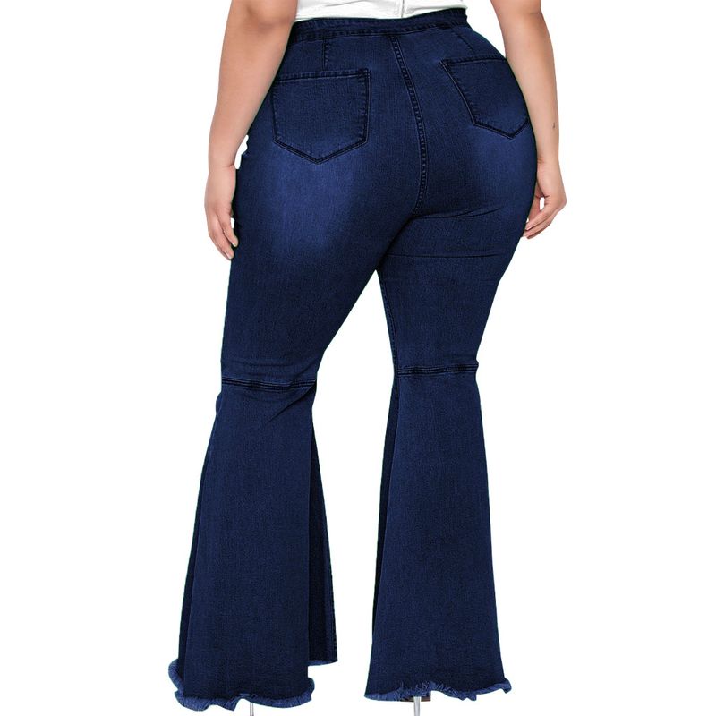 Vêtements pour femmes à la mode Slim Wide Leg déchiré trous grande taille Fat Mm Flared Jeans_voghion.com