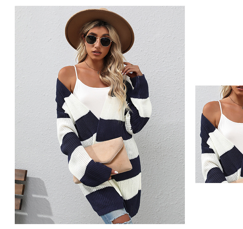 Gestreifter, lockerer, lässiger Pullover mit langen Ärmeln_voghion.com