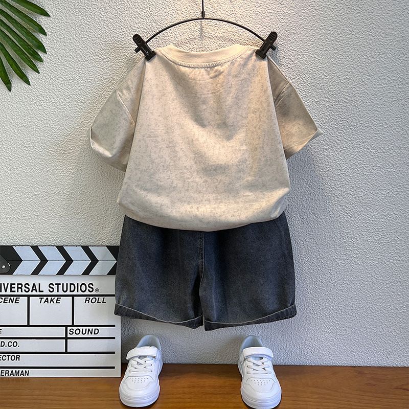Completo a due pezzi per bambini, in cotone, a maniche corte, per mamma e bambini, alla moda, per neonati_voghion.com