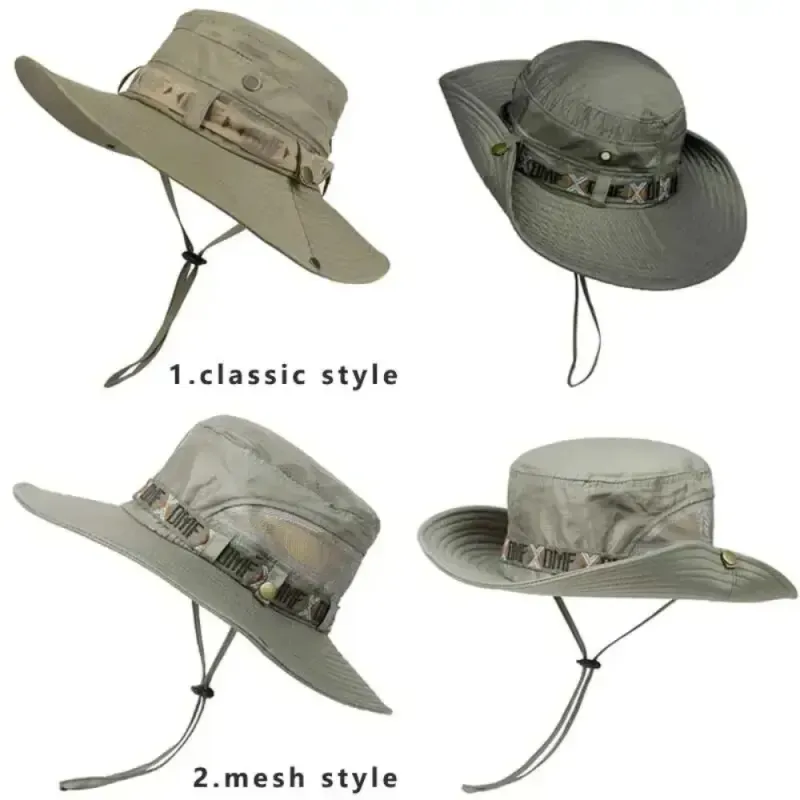 Moud Summer Männer Eemer Outdoor UV Schutz Breet Rand Panama Safari Juegd Wanderen Mesh Fëscher Hut Strand Sonneschutz Cap_voghion.com