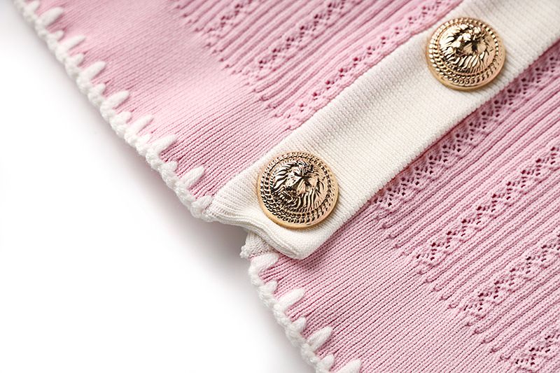 Pink & White Contrast Sleeve Blouse With Stud Buttons & Bodycon Skirt Set - Elegant Office To Cocktail Hour Outfit_voghion.com