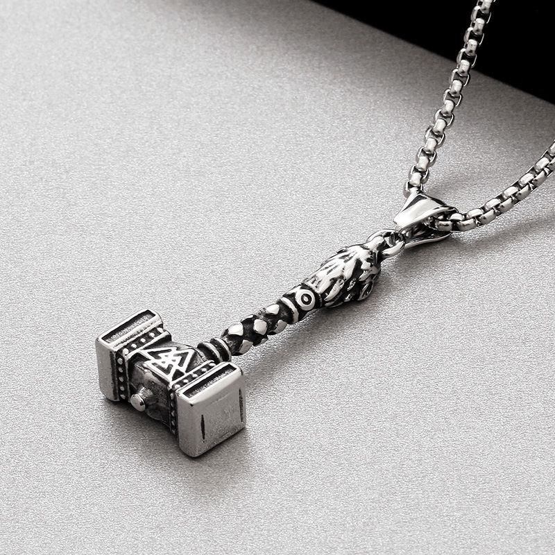Collana con ciondolo a forma di martello di Thor vichingo da uomo - Gioiello in acciaio al titanio in stile punk con finitura anticata - Perfetto per la moda gotica e rock_voghion.com