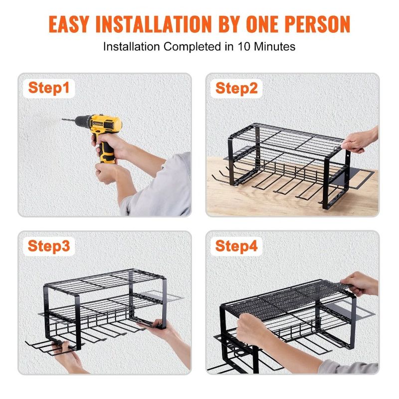 Mount VEVOR Wall Rack Drill Multi-Functio Storage Power Tool Organizer Cordless Layers Holder 3 Slot 4 Battery Station Charging_voghion.com