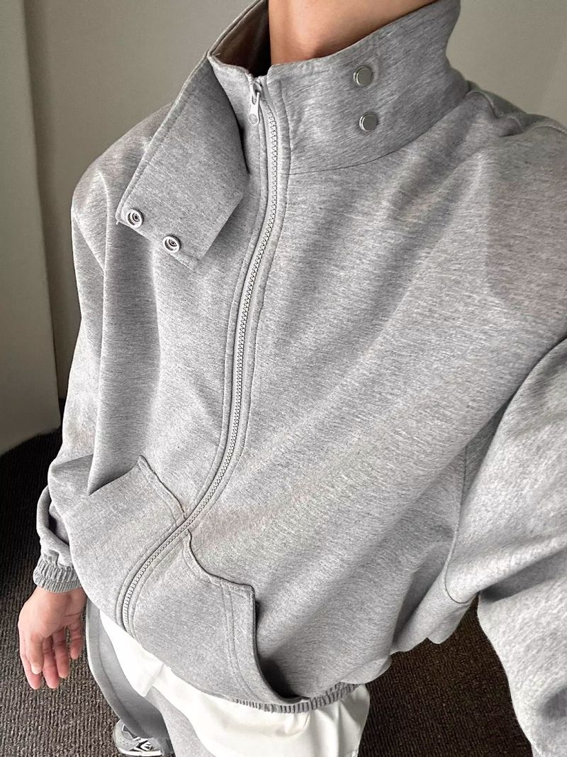 Vêtements pour hommes décontractés amples épaulettes col montant pull costume hommes automne sport deux pièces costume tendance garçons couleur unie_voghion.com