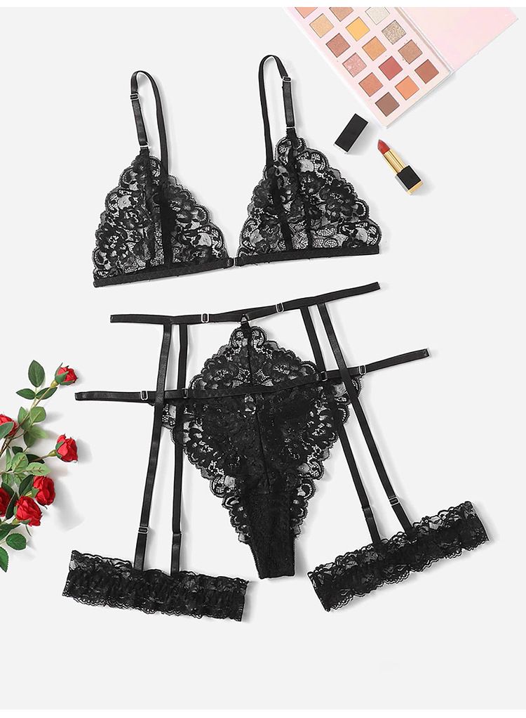 2024 cross-border hot selling large size sexy underwear set lace lace multi-color three-piece set temptation wholesale_voghion.com