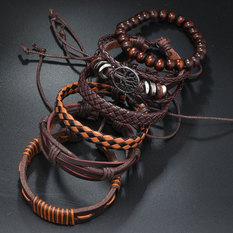 Retro Einfaches Herren Lederarmband Handgewebtes mehrschichtiges Lederarmband_voghion.com