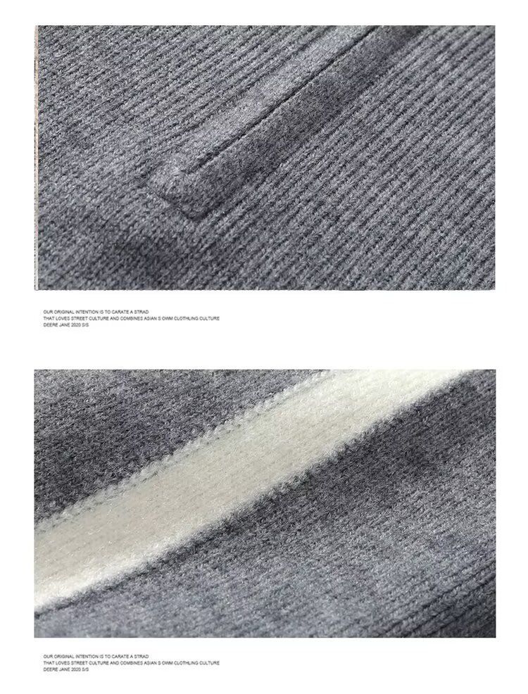 Men's Half-Zip Striped Sweater – Stand Collar Loose Fit Pullover (Black, Grey, Red, White, M-XXXL)_voghion.com