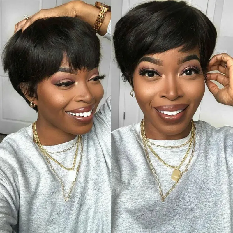 613 Blonde Pixie Cut Perukas Žmonių Plaukų Spalvoti Žalias Trumpas Bob Perukai su Kirpčiukais Pilna mašina Pagamintas Pigus Perukas be klijų juodoms moterims_voghion.com