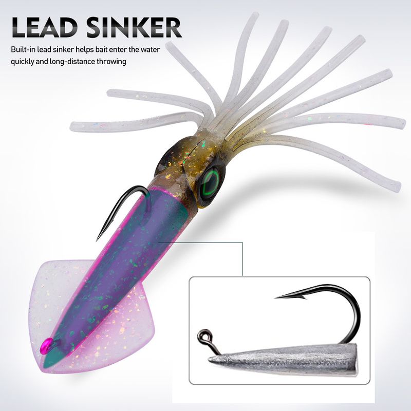 Squid Lure Bionic Luminous UV 13cm Built-in Lead Head Hook Soft Cuttlefish Octopus Bait_voghion.com