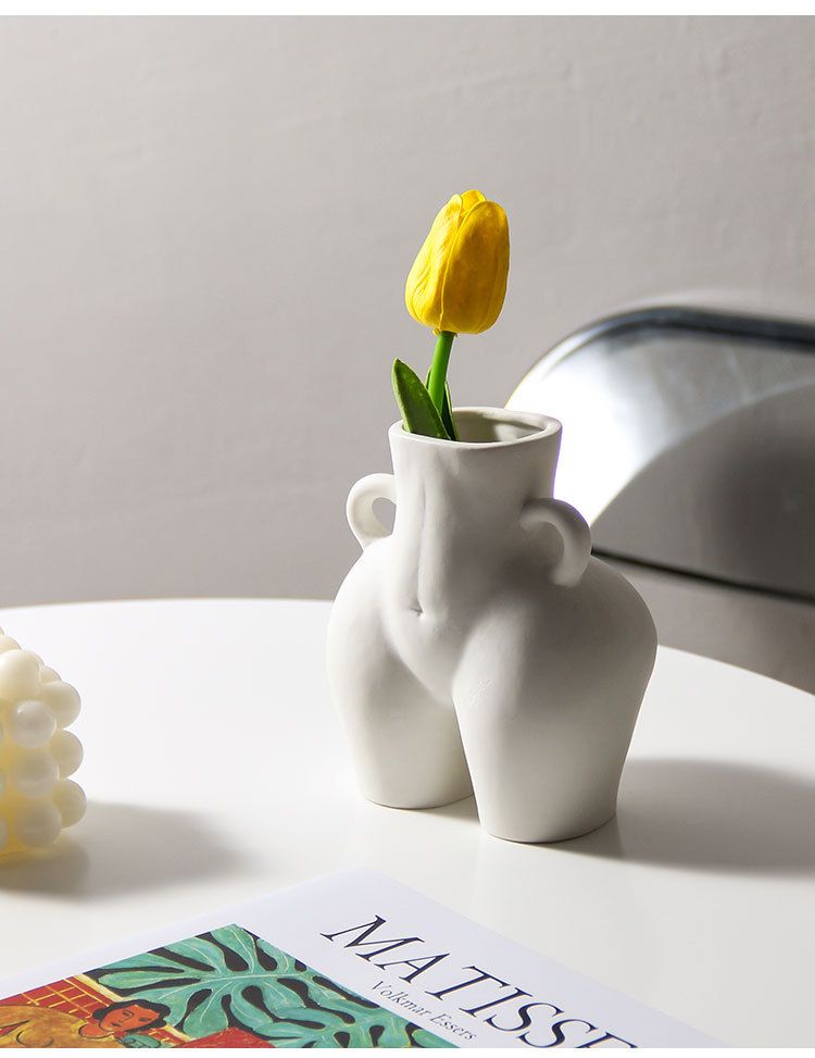 Minimalist White Ceramic Vase – Modern Abstract Sculpture For Dried Flowers & Home Decor, Handcrafted Matte Finish_voghion.com