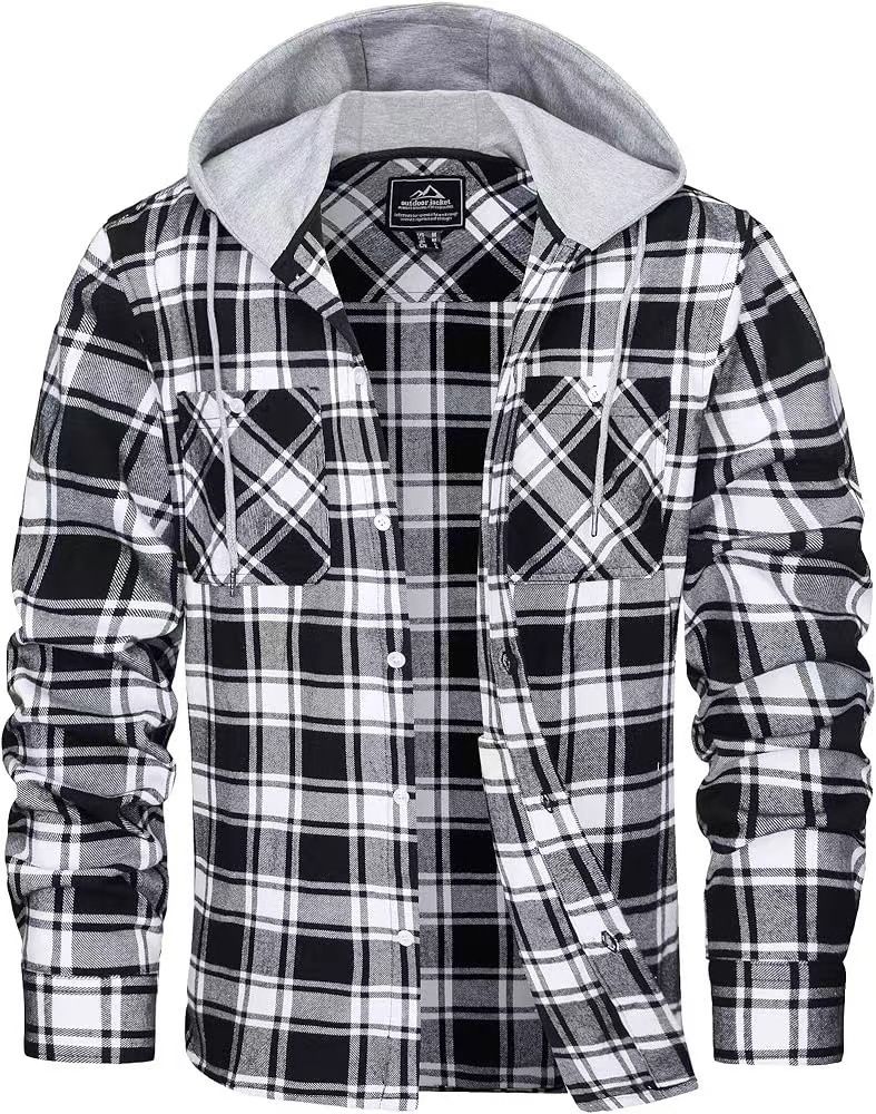 Herrenbekleidung Herbst und Winter Heißes Herren Flanellhemd Baumwolle Langärmliges Kariertes Hemd Lässiges Kapuzenhemd_voghion.com