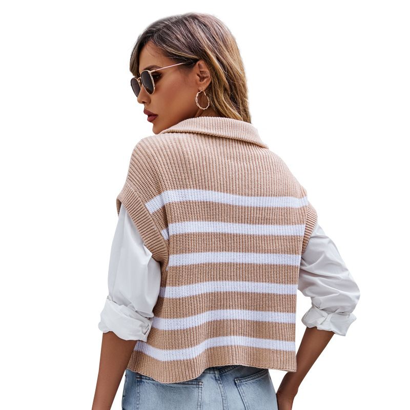 Lockerer, lässiger Pullover, langärmeliger, vielseitiger Pullover mit Rundhalsausschnitt, gewelltes Jacquard-Strickoberteil mit Kontrast_voghion.com