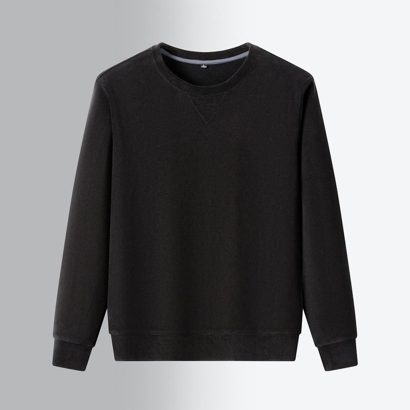 Sweat-shirt ras du cou doublé polaire pour homme (coupe oversize, style urbain, mélange de polyester, couleurs unies, S-4XL, noir/kaki/vert kaki/marron)_voghion.com