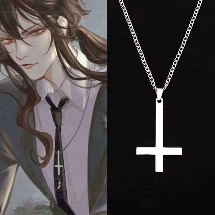 Collana con croce rovesciata nera da uomo, ciondolo in acciaio al titanio per donna, minimalista, placcato in oro bianco, accessori alla moda per uomo_voghion.com