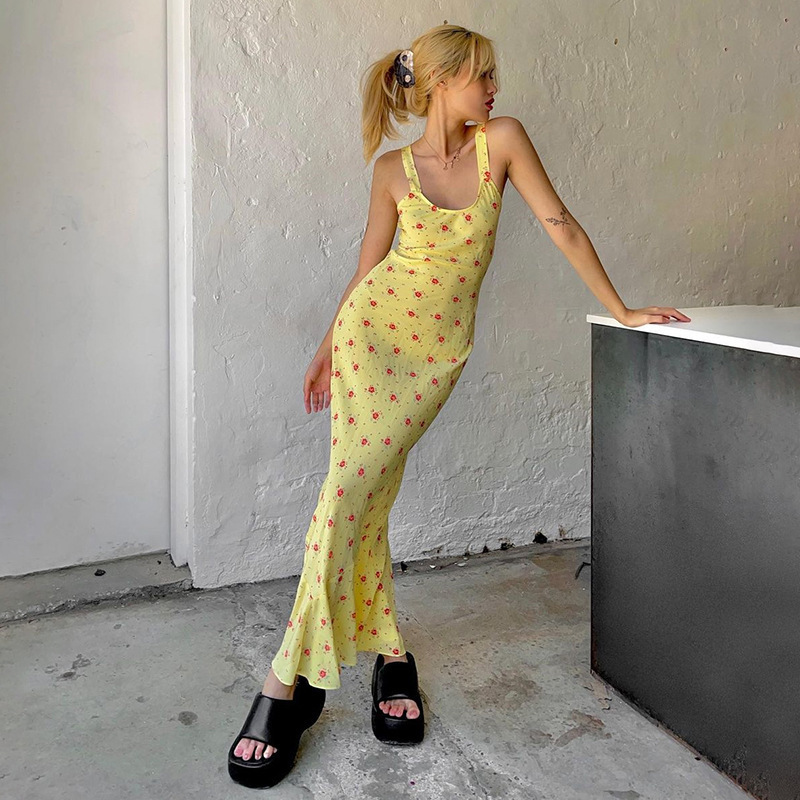 Französisches Damen-Baumwollkleid mit Blumenmuster, lang, weich, bequem, sexy, lässig, trendig für den Urlaub_voghion.com