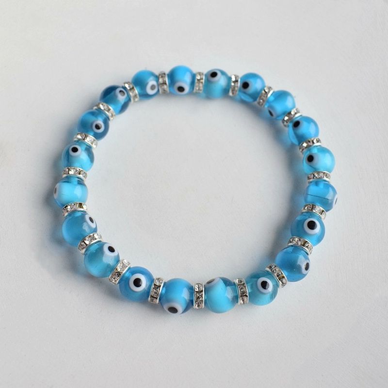 Perline distanziatrici in vetro da 8 mm con strass, braccialetto elastico fai da te con filo di perline e motivo "occhio del diavolo"_voghion.com