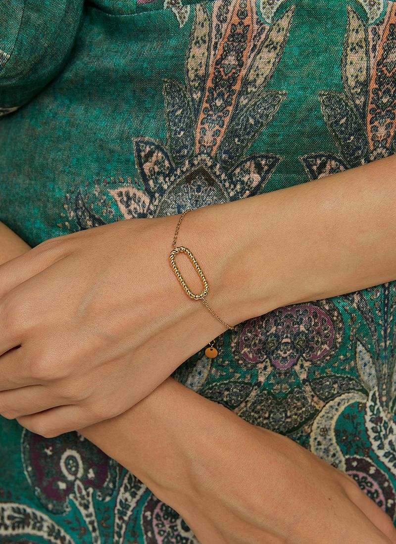 Damenschmuck, schlichtes, vergoldetes, gedrehtes, ovales Armband, geflochtener Ring, hohles, eiförmiges Armband_voghion.com