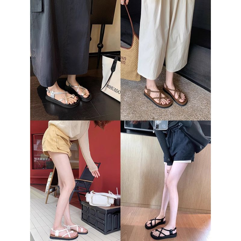 Edizione in pelle di pecora ~ Grape Mom, sandali in vera pelle dello stesso stile per l'estate da donna, con fondo piatto, versatili con punta_voghion.com