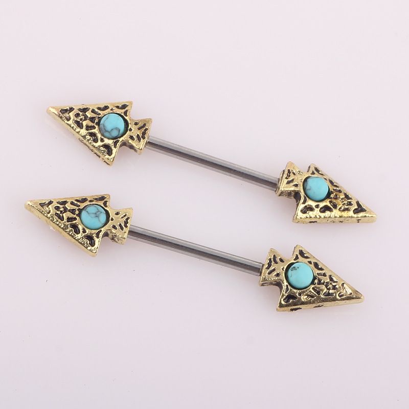 populære rustfrit stål vintage turkis skjold brystvorte ring brystvorte ørestikker piercing smykker_voghion.com