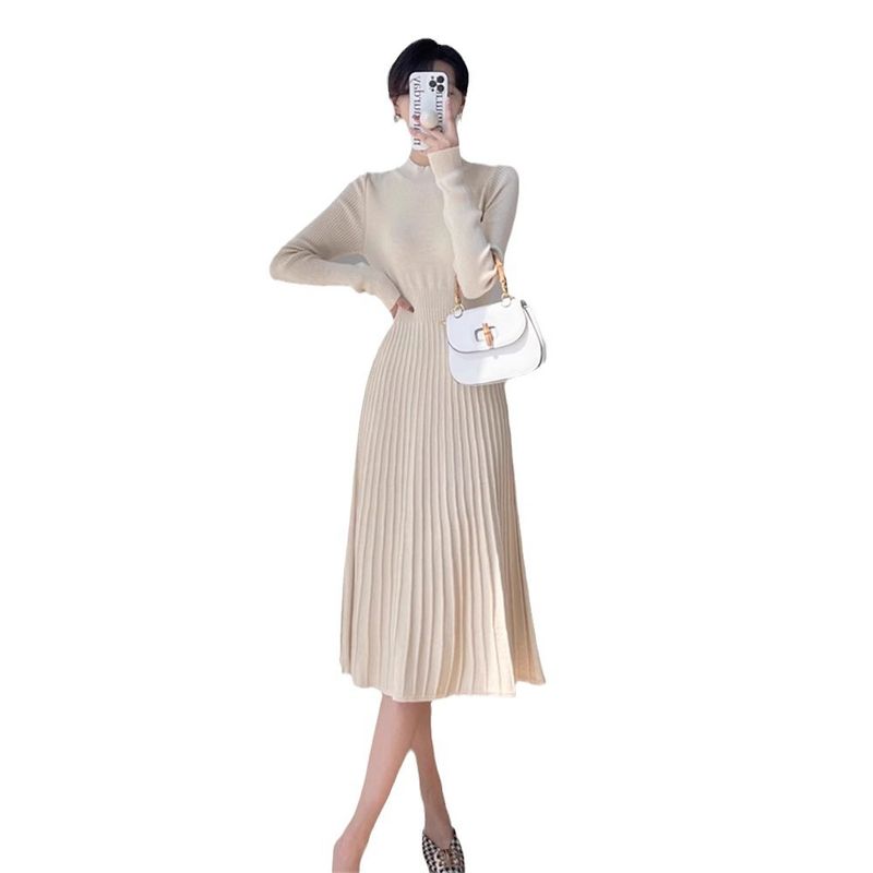 Nuovo abito in maglia stile piccolo con maniche autunno inverno da donna 2025 con cappotto e maglione di base, gonna lunga_voghion.com