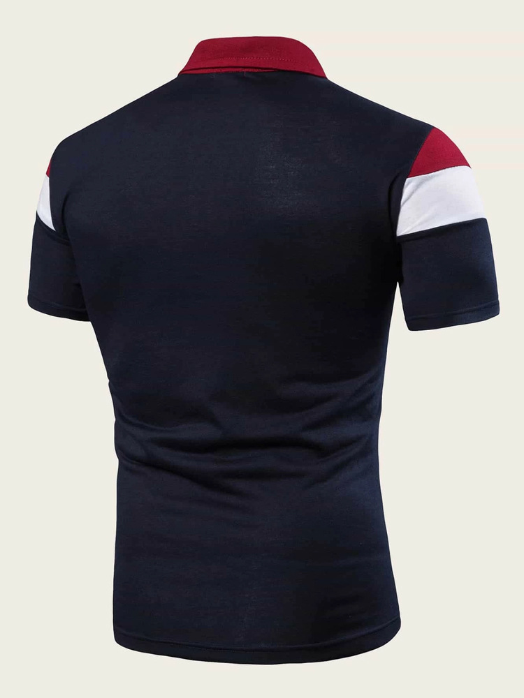 Férfi rövid ujjú póló Divat ifjúsági patchwork Slim Fit hajtókás gallérral rövid ujjú póló_voghion.com