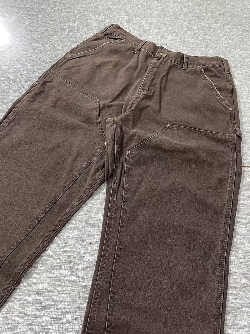 Herrenbekleidung Vibe Pants B136 Dunkelbraune verwaschene Distressed Knielange Canvas-Latzhose Holzfällerhose Kenijima_voghion.com