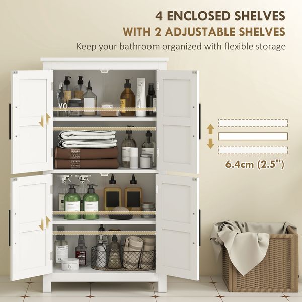 HOMCOM 4 Tier Shelf Bathroom Freestanding Cabinet, Farmhouse Bathroom Cabinet, 23.6' X 11.8' X 43.3', White_voghion.com