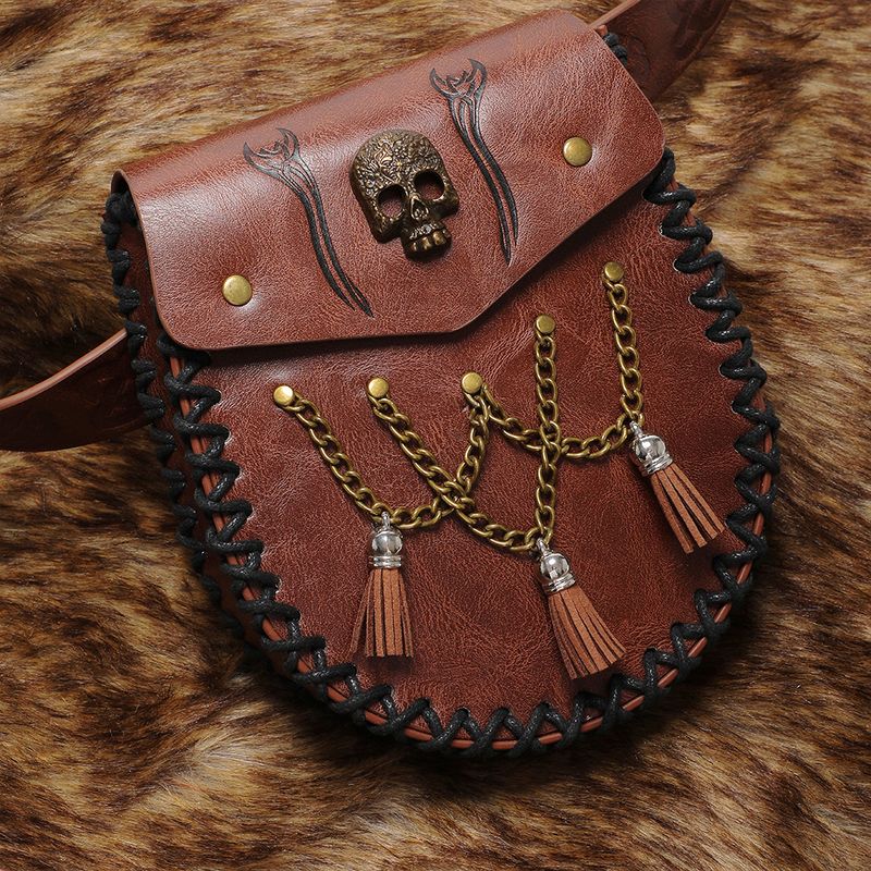 Viking Style Medieval Leather Coin Pouch – Retro Embossed Knight Belt Bag, Vintage Waist Bag for Cosplay and Outdoor Use_voghion.com