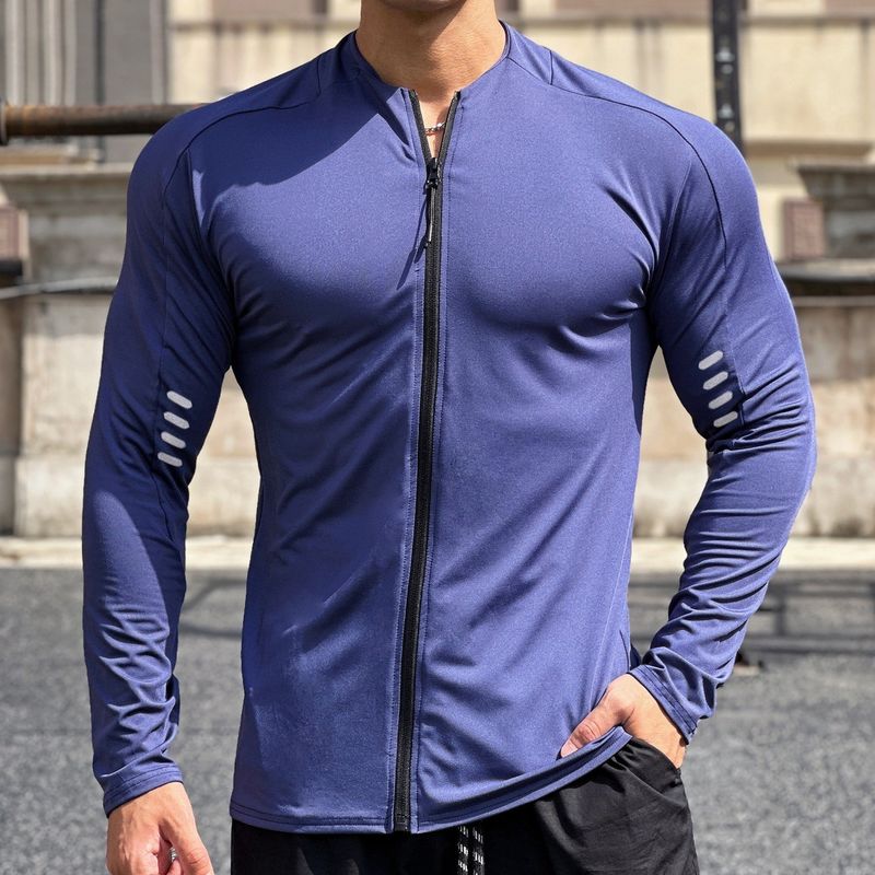 Men's Clothing Spring and Autumn Fitness Short Sleeve Trendy Elastic Training Clothes All match Loose Half Sleeve Sports Zipper Long Sleeve T shirt_voghion.com