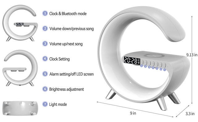 Multifunctional Wireless Charger Alarm Clock Speaker APP RGB Light Fast Charging Station For IPhone 11 12 13 14 Samsung_voghion.com