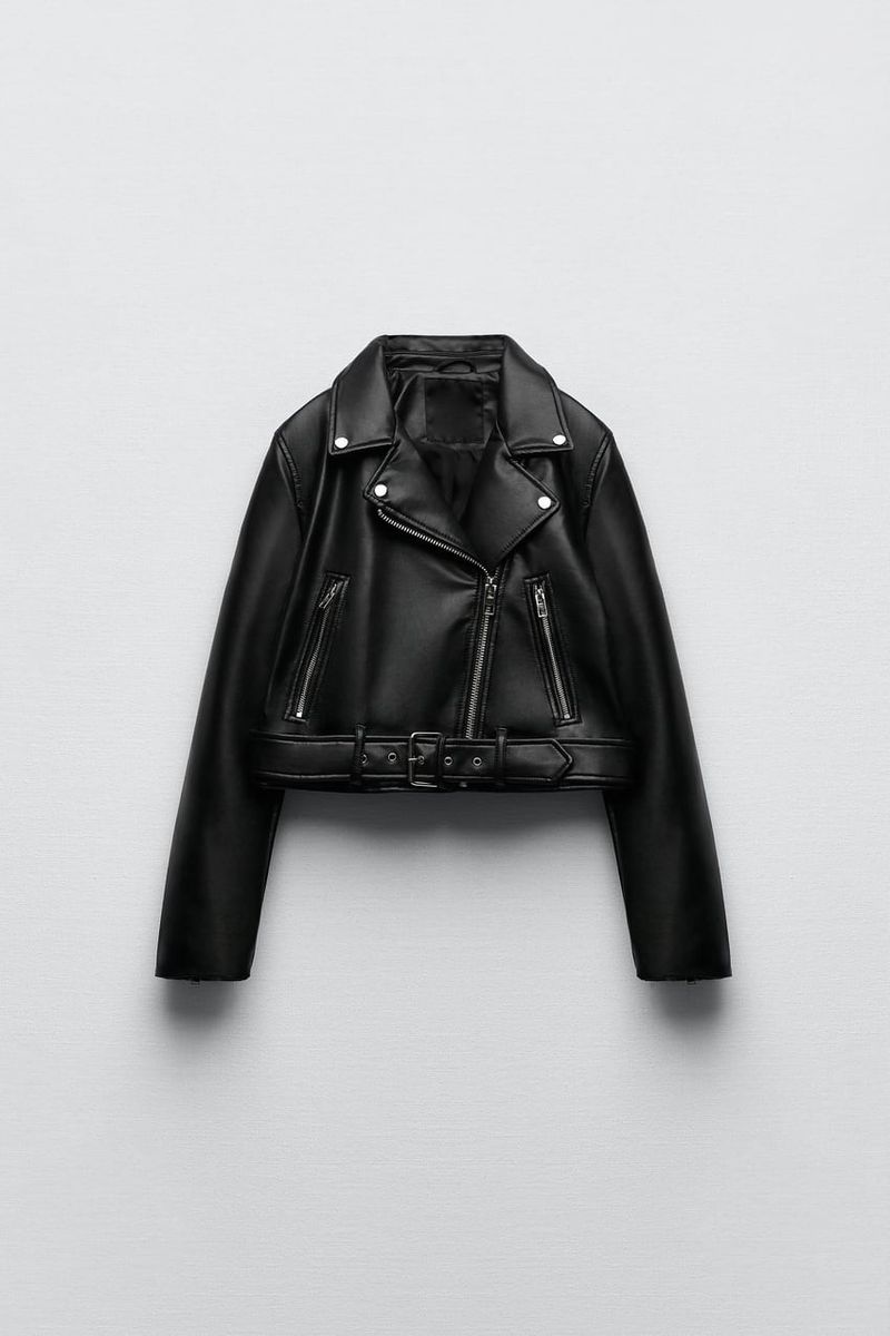 Damenbekleidung Frühjahr neue Damen-Reißverschluss-Motorrad-Lederjacke mit Revers schwarze PU-Lederjacke_voghion.com