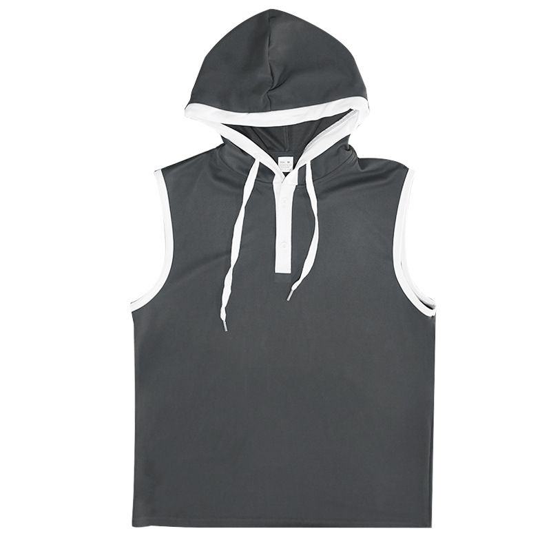 2024 Summer New Men's Tank Top Hooded Shoulder Trendy Brand Casual Sleeveless T-shirt_voghion.com