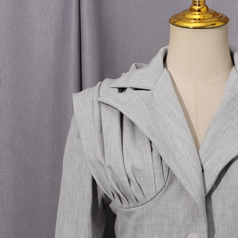 Tailored Asymmetrical Blazer With Detachable Sash – Structured Office-to-Evening Jacket In Grey (Slim Fit, S/M/L)_voghion.com