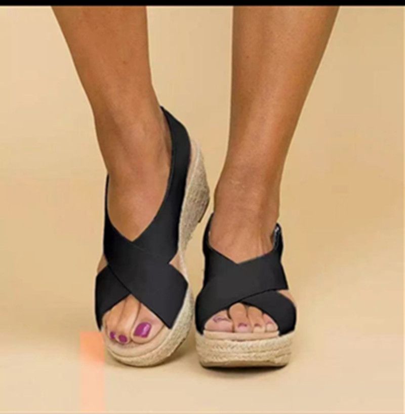 Zapatos rectos 2023 Sandalias de mujer con cuerda cruzada y tacón inclinado Grande 43_voghion.com