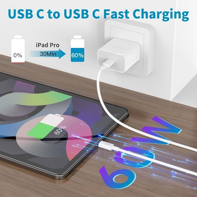 10ft USB C To USB C Cable, 60W USB Type C Fast Charging Cable, Compatible With For IPhone For SamSung For MacBook For IPad Google Etc_voghion.com