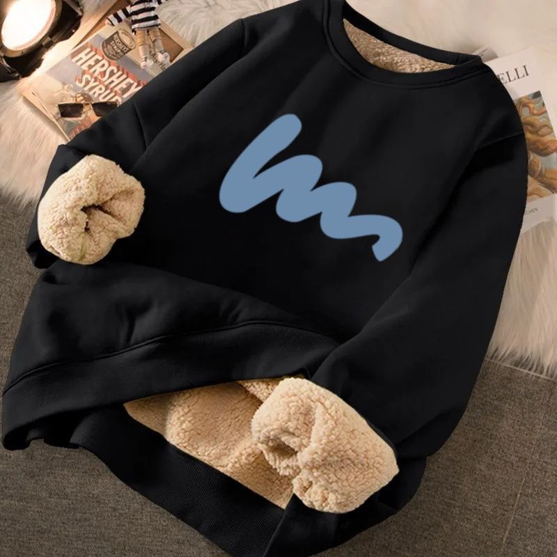Casaco quente, novo suéter grosso, gola redonda, lã de cordeiro, moletom com capuz masculino e feminino, ajuste solto para outono e inverno,_voghion.com