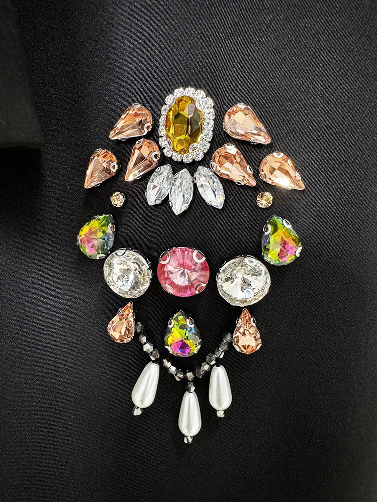 Mode neue schwere perlen diamant kurze top langen rock anzug zwei stück anzug_voghion.com
