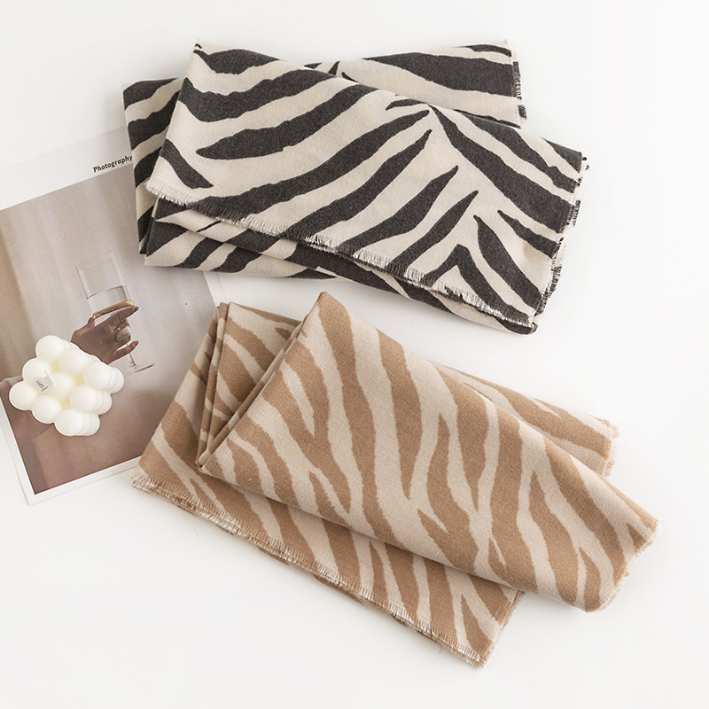 fashion all-match autumn and winter thickened zebra pattern imitation cashmere scarf women's cold-proof warm scarf striped shawl_voghion.com