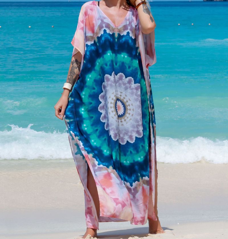 Damenbekleidung Strandüberzug aus Viskose, Urlaubsrobe, Sonnenschutzkleid, lockeres Kleid für Erwachsene_voghion.com