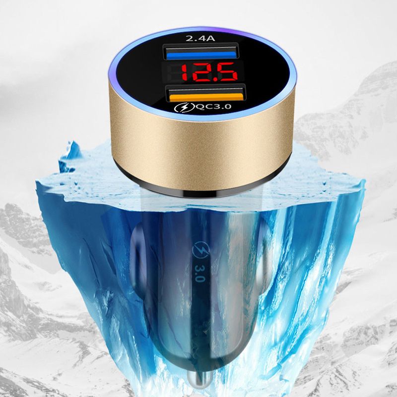 Music Festival  QC3.0 port flash digital display fast charging dual USB 2.4A one to two cigarette lighter car charger_voghion.com
