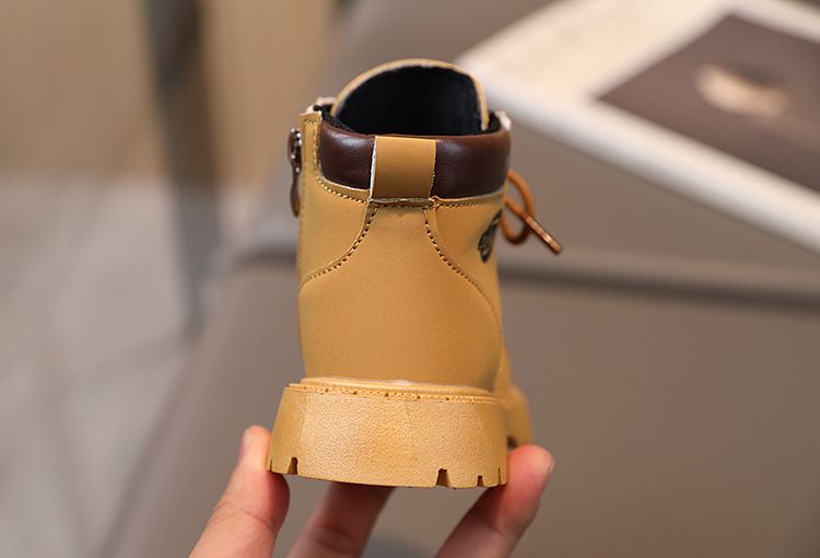 Autumn and winter new classmates girls leather boots baby small yellow boots boys Martin boots children fashion short boots_voghion.com