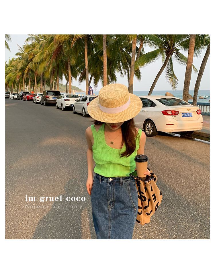 Congee coco flat top straw women's summer visor sun beach hat ins tide small fresh_voghion.com