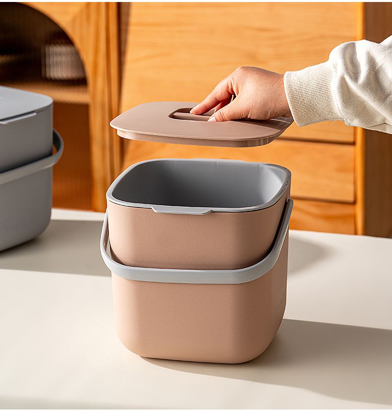 Kitchen Wet Waste Tra Can Handheld Desktop With Lid Home Dry Wet Separation Garbage Bin Square Plastic Storage Buet_voghion.com