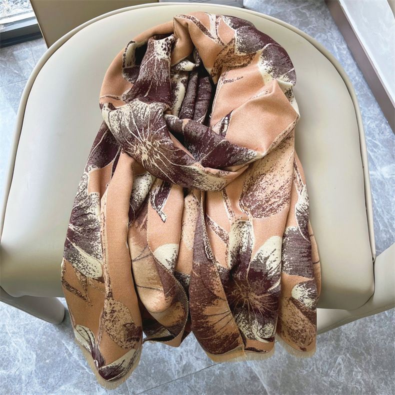 Bufanda elegante de cachemira con diseño de loto para mujer, para otoño e invierno, cálida y gruesa, para ciclismo, resistente al viento, para regalo_voghion.com
