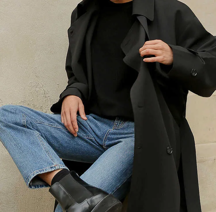 Herren Mauroicardi Frühling Herbst Lange Übergroße Trenchcoats für Männer Schärpen Zweireiher Lässige Lose Koreanische Mode_voghion.com