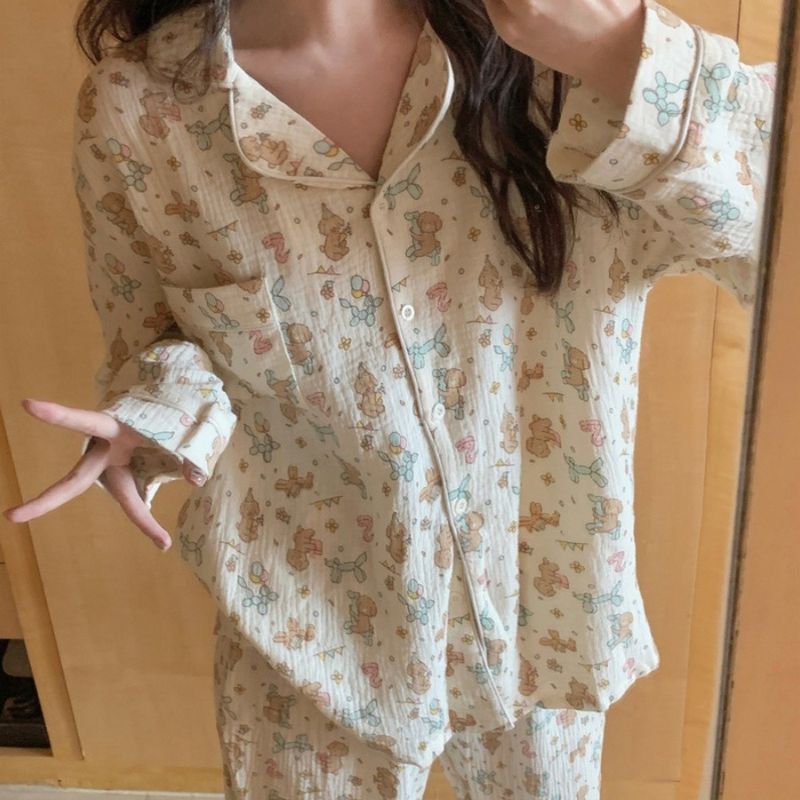 Pyjamas für Frauen im Frühling Herbst, langärmelige süße und einfache Hauskleidung, High-End-Sinn, 2024 neue Artikel, kann_voghion.com