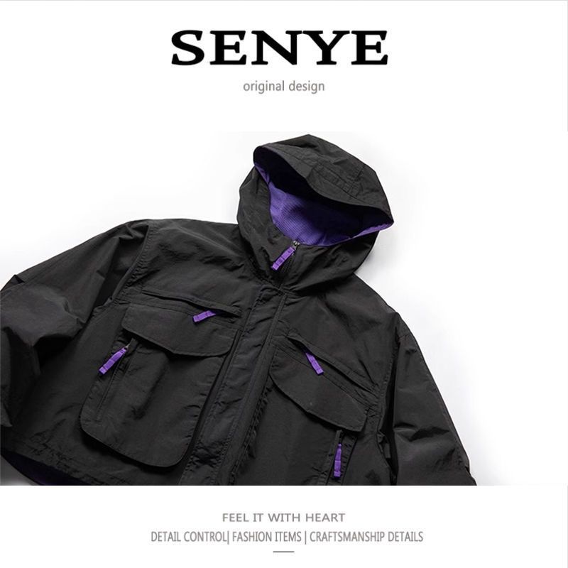 Men's Clothing Retro Hooded Work Jacket Multiple Pockets Short Jacket Silhouette Functional Loose Coat Fashion_voghion.com
