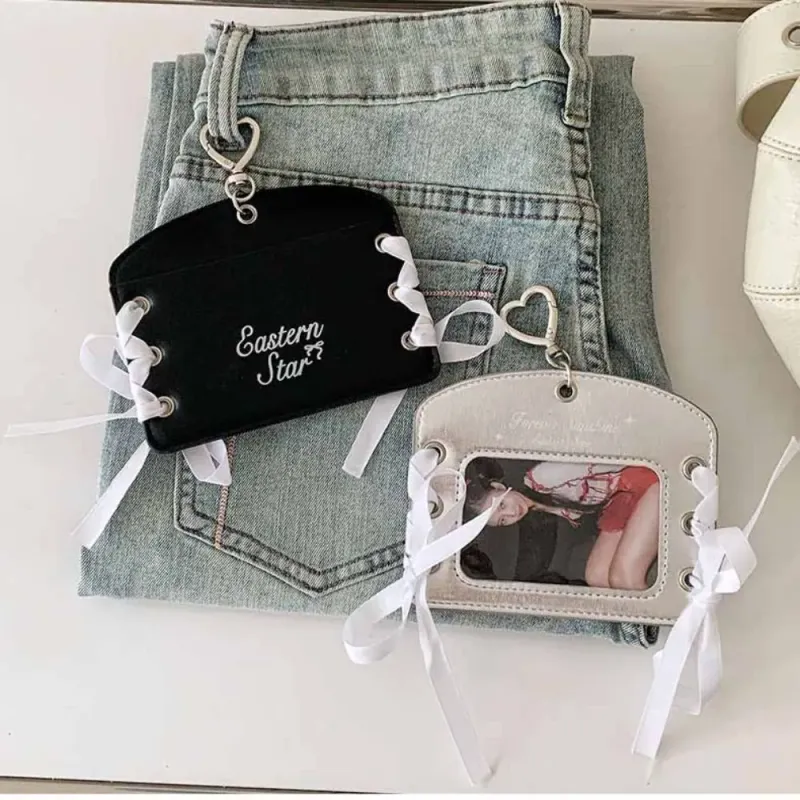 Card Holders Korean Idol Balletcore Pocard Holder Ribbon Style PU With Keychain Pendant Protective Case_voghion.com
