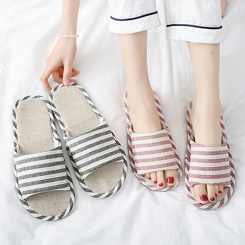 Coppia di pantofole da donna, antiscivolo, resistenti all'usura, in cotone e per pavimenti in legno, con suola morbida in lino, da uomo_voghion.com